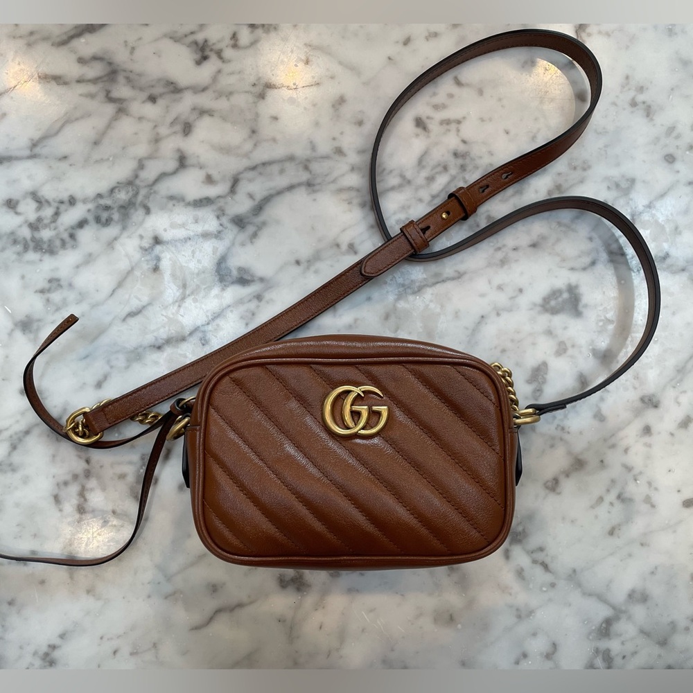 Gucci Leather Marmont Brown Crossbody Bag